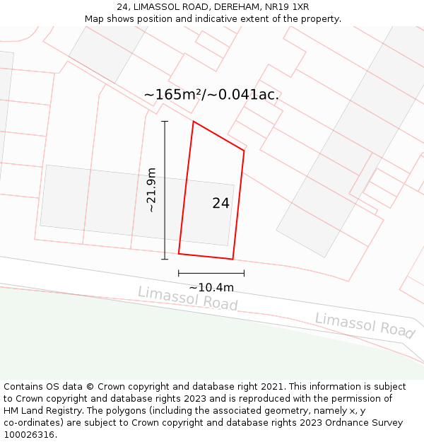 24, LIMASSOL ROAD, DEREHAM, NR19 1XR: Plot and title map