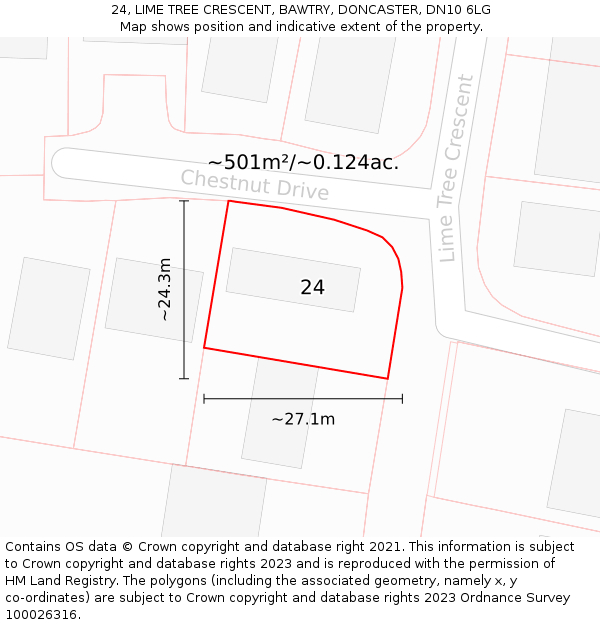 24, LIME TREE CRESCENT, BAWTRY, DONCASTER, DN10 6LG: Plot and title map