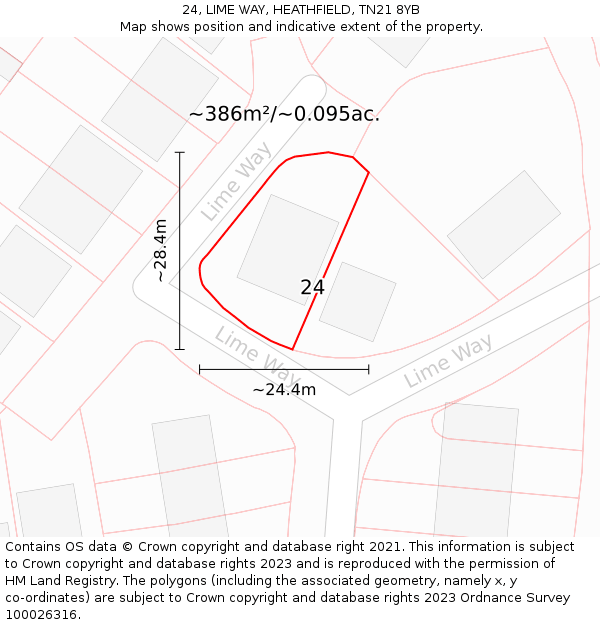 24, LIME WAY, HEATHFIELD, TN21 8YB: Plot and title map