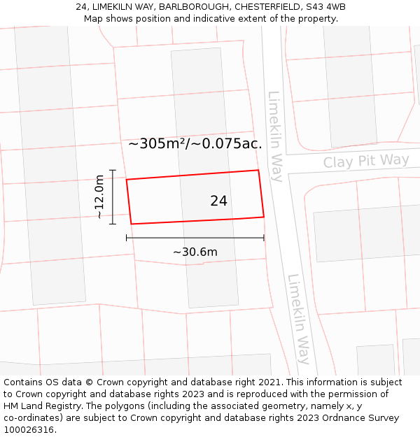 24, LIMEKILN WAY, BARLBOROUGH, CHESTERFIELD, S43 4WB: Plot and title map
