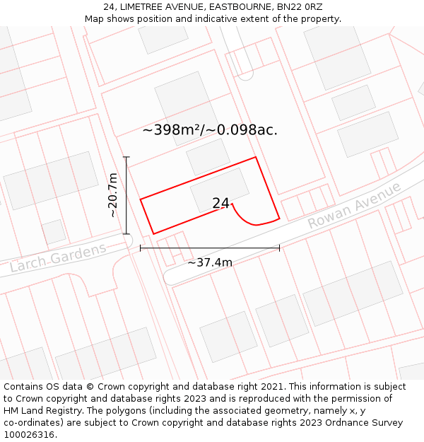 24, LIMETREE AVENUE, EASTBOURNE, BN22 0RZ: Plot and title map