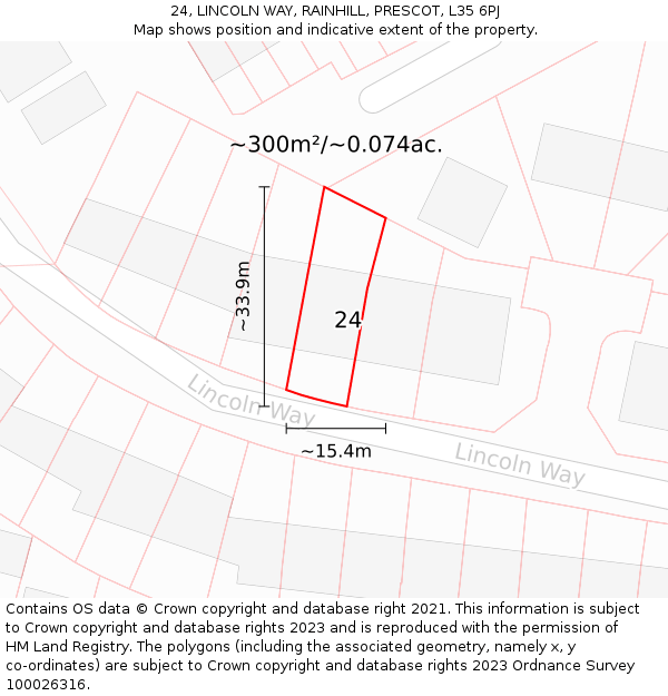 24, LINCOLN WAY, RAINHILL, PRESCOT, L35 6PJ: Plot and title map