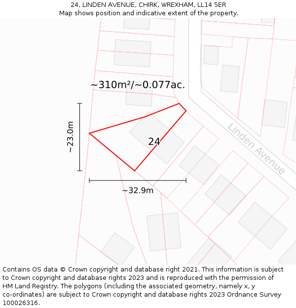 24, LINDEN AVENUE, CHIRK, WREXHAM, LL14 5ER: Plot and title map