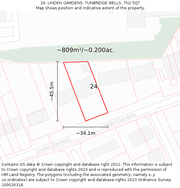 24, LINDEN GARDENS, TUNBRIDGE WELLS, TN2 5QT: Plot and title map