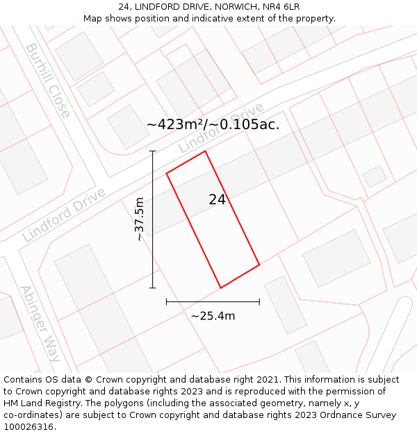 24, LINDFORD DRIVE, NORWICH, NR4 6LR: Plot and title map