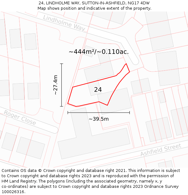 24, LINDHOLME WAY, SUTTON-IN-ASHFIELD, NG17 4DW: Plot and title map
