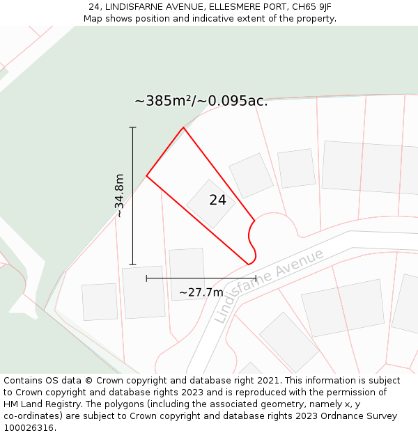 24, LINDISFARNE AVENUE, ELLESMERE PORT, CH65 9JF: Plot and title map
