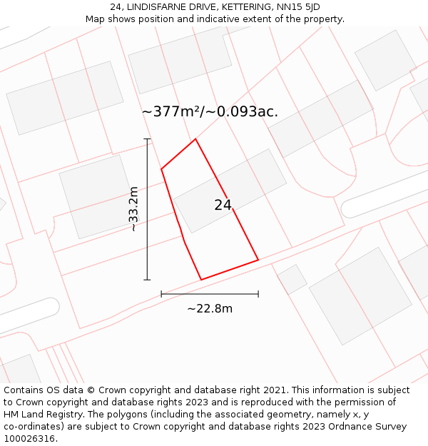 24, LINDISFARNE DRIVE, KETTERING, NN15 5JD: Plot and title map