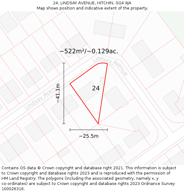 24, LINDSAY AVENUE, HITCHIN, SG4 9JA: Plot and title map