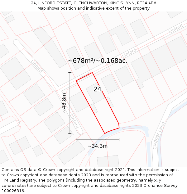 24, LINFORD ESTATE, CLENCHWARTON, KING'S LYNN, PE34 4BA: Plot and title map