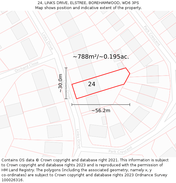 24, LINKS DRIVE, ELSTREE, BOREHAMWOOD, WD6 3PS: Plot and title map