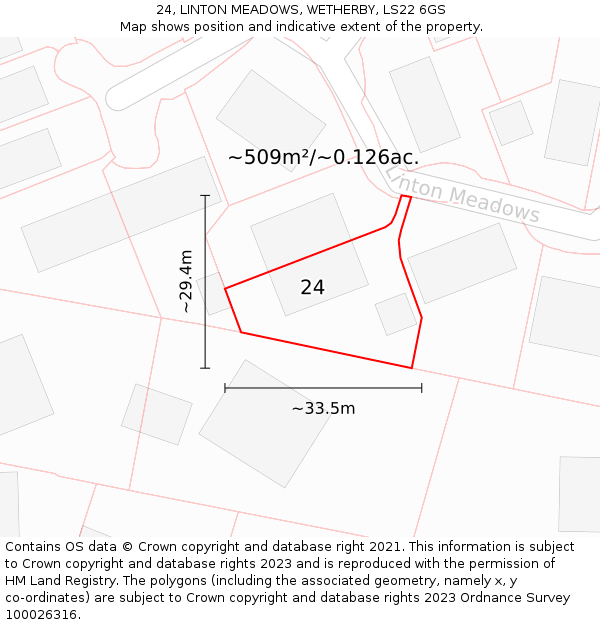 24, LINTON MEADOWS, WETHERBY, LS22 6GS: Plot and title map