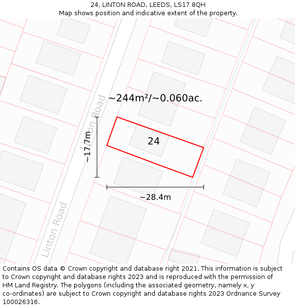 24, LINTON ROAD, LEEDS, LS17 8QH: Plot and title map