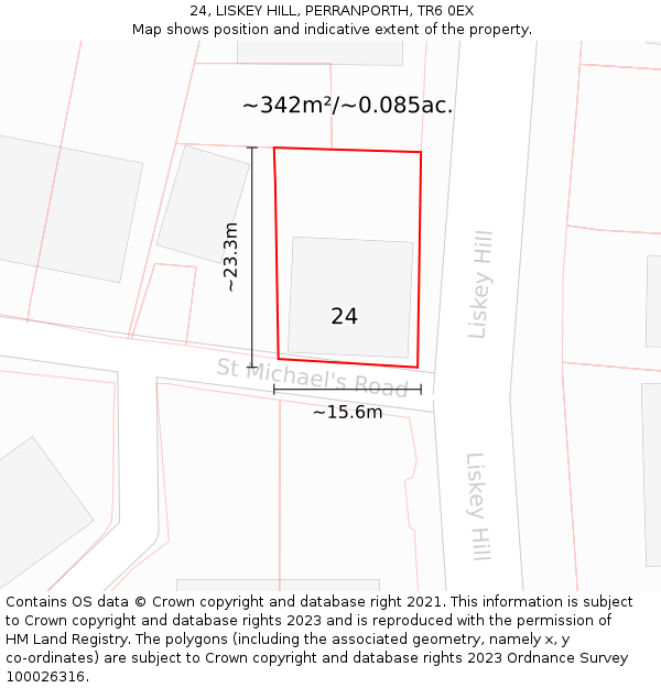 24, LISKEY HILL, PERRANPORTH, TR6 0EX: Plot and title map