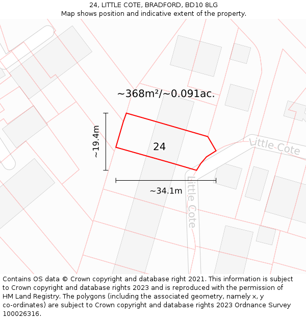 24, LITTLE COTE, BRADFORD, BD10 8LG: Plot and title map