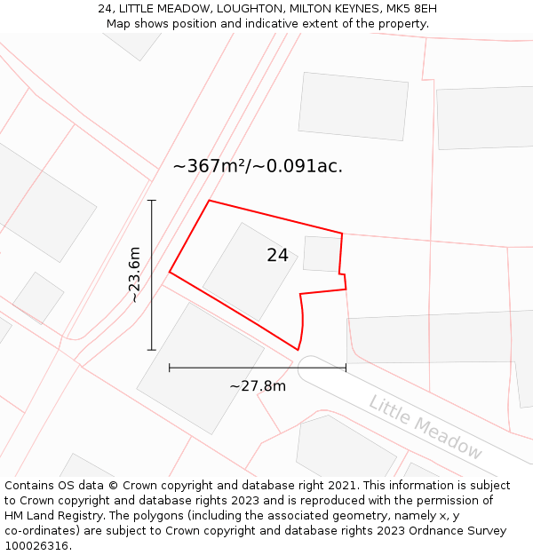 24, LITTLE MEADOW, LOUGHTON, MILTON KEYNES, MK5 8EH: Plot and title map