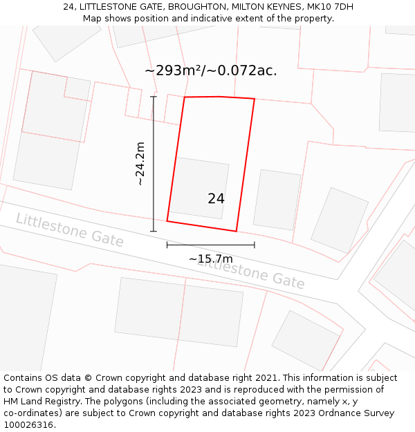 24, LITTLESTONE GATE, BROUGHTON, MILTON KEYNES, MK10 7DH: Plot and title map