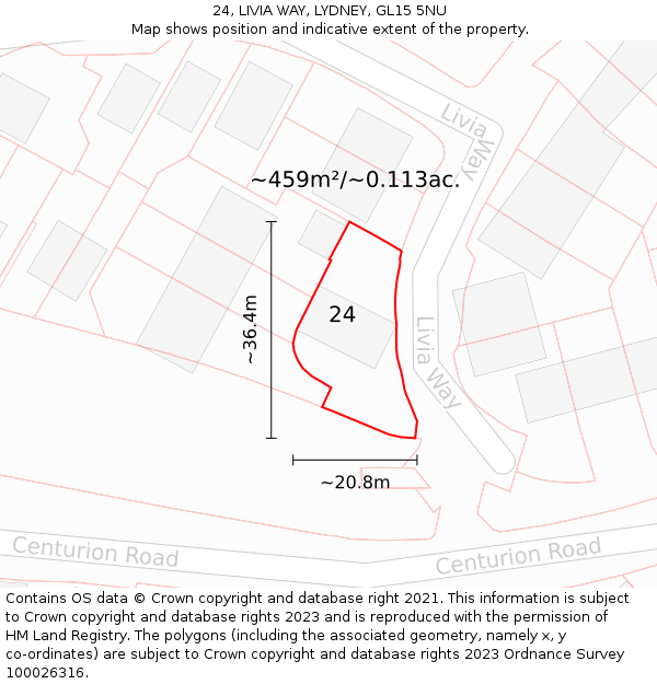 24, LIVIA WAY, LYDNEY, GL15 5NU: Plot and title map