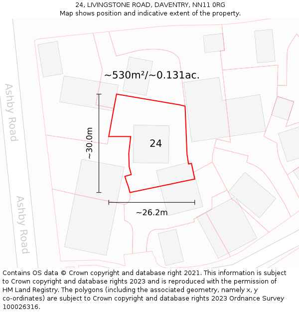 24, LIVINGSTONE ROAD, DAVENTRY, NN11 0RG: Plot and title map
