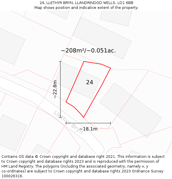 24, LLETHYR BRYN, LLANDRINDOD WELLS, LD1 6BB: Plot and title map