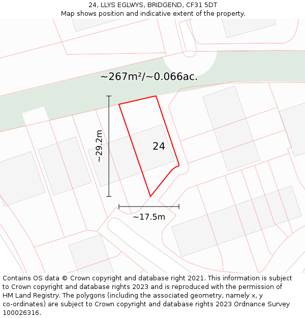 24, LLYS EGLWYS, BRIDGEND, CF31 5DT: Plot and title map