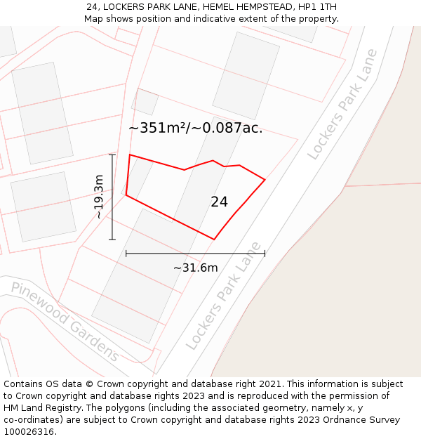 24, LOCKERS PARK LANE, HEMEL HEMPSTEAD, HP1 1TH: Plot and title map