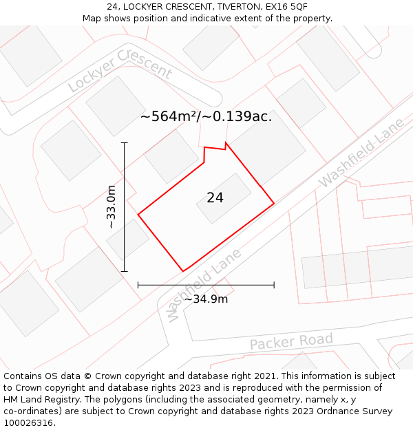 24, LOCKYER CRESCENT, TIVERTON, EX16 5QF: Plot and title map