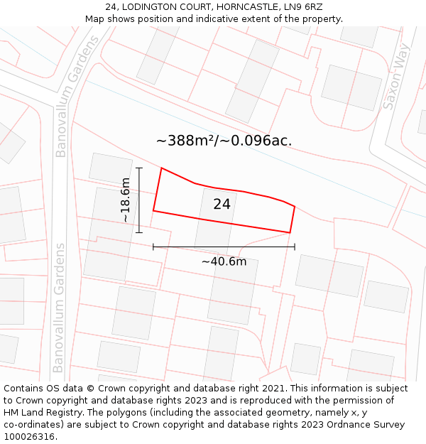 24, LODINGTON COURT, HORNCASTLE, LN9 6RZ: Plot and title map