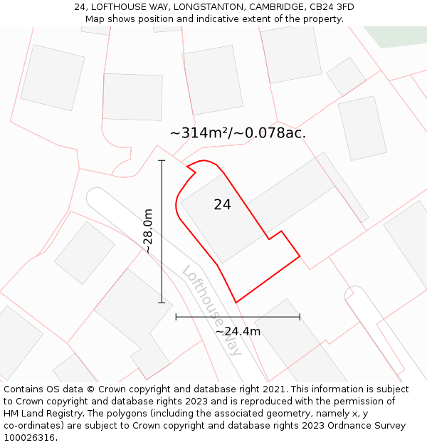 24, LOFTHOUSE WAY, LONGSTANTON, CAMBRIDGE, CB24 3FD: Plot and title map