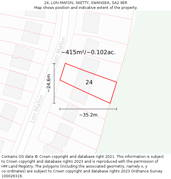 24, LON MAFON, SKETTY, SWANSEA, SA2 9ER: Plot and title map