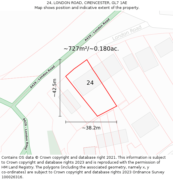 24, LONDON ROAD, CIRENCESTER, GL7 1AE: Plot and title map