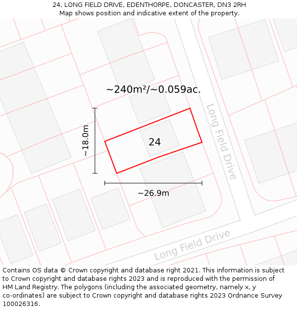 24, LONG FIELD DRIVE, EDENTHORPE, DONCASTER, DN3 2RH: Plot and title map