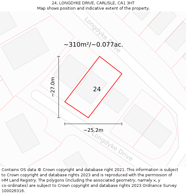 24, LONGDYKE DRIVE, CARLISLE, CA1 3HT: Plot and title map
