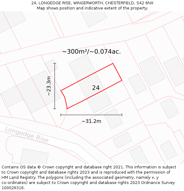 24, LONGEDGE RISE, WINGERWORTH, CHESTERFIELD, S42 6NX: Plot and title map