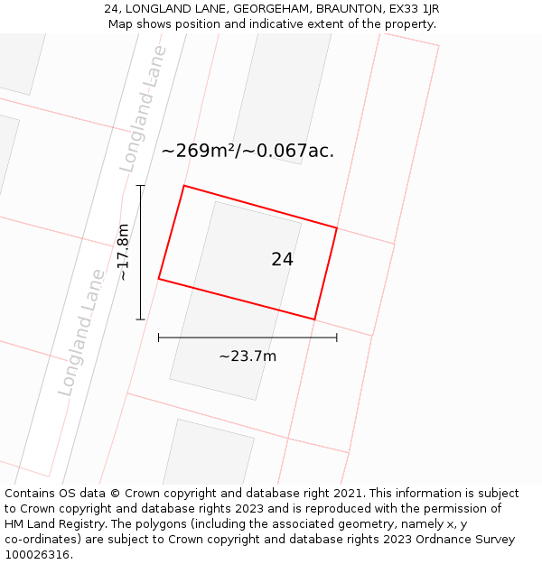 24, LONGLAND LANE, GEORGEHAM, BRAUNTON, EX33 1JR: Plot and title map