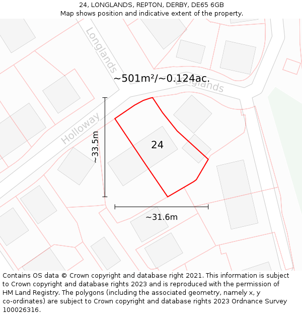 24, LONGLANDS, REPTON, DERBY, DE65 6GB: Plot and title map