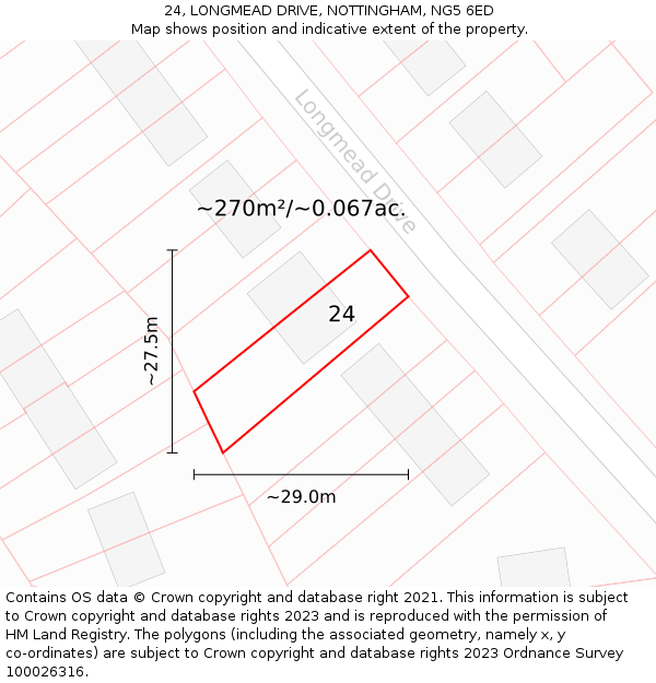 24, LONGMEAD DRIVE, NOTTINGHAM, NG5 6ED: Plot and title map