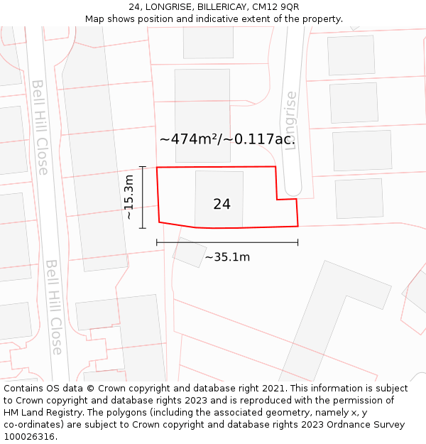 24, LONGRISE, BILLERICAY, CM12 9QR: Plot and title map