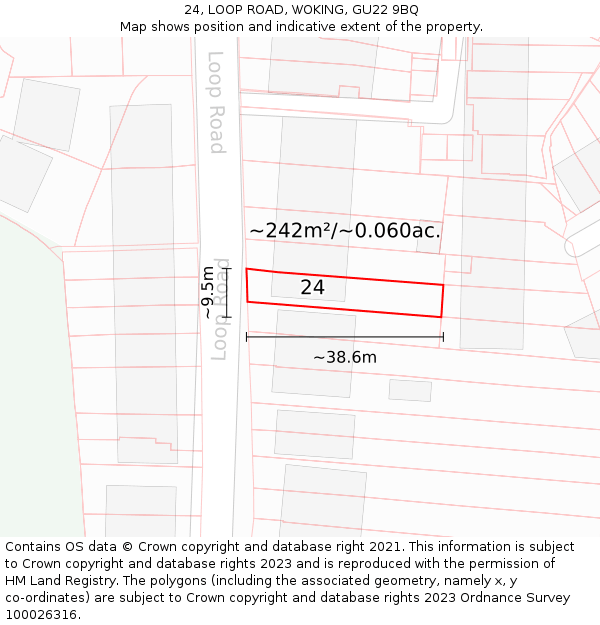 24, LOOP ROAD, WOKING, GU22 9BQ: Plot and title map