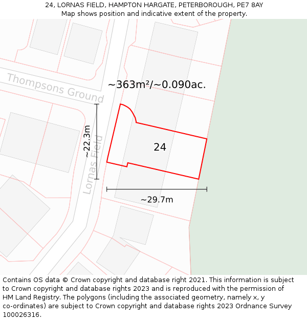 24, LORNAS FIELD, HAMPTON HARGATE, PETERBOROUGH, PE7 8AY: Plot and title map