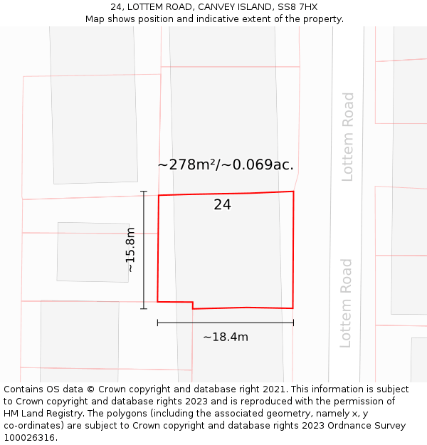 24, LOTTEM ROAD, CANVEY ISLAND, SS8 7HX: Plot and title map