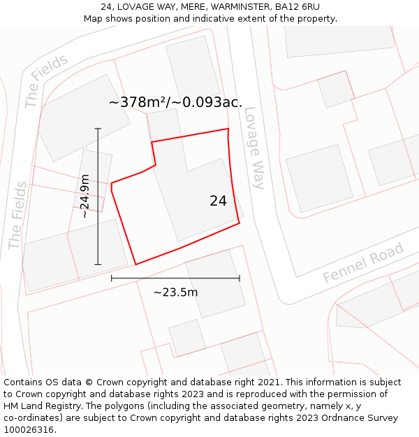 24, LOVAGE WAY, MERE, WARMINSTER, BA12 6RU: Plot and title map