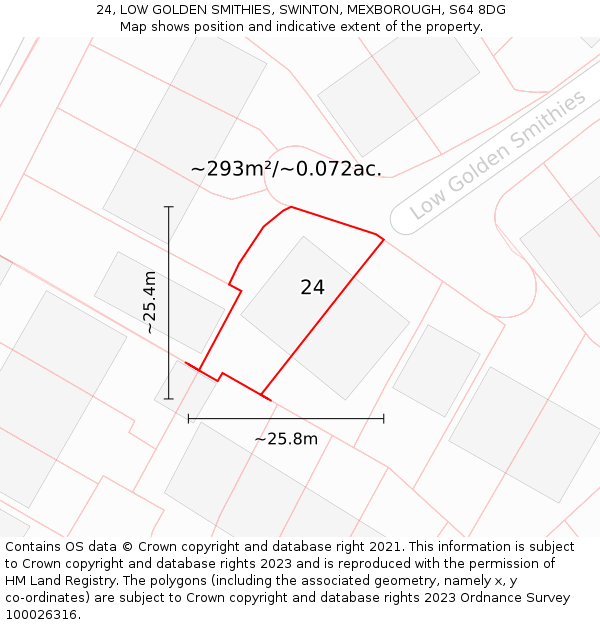 24, LOW GOLDEN SMITHIES, SWINTON, MEXBOROUGH, S64 8DG: Plot and title map