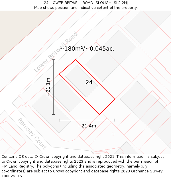 24, LOWER BRITWELL ROAD, SLOUGH, SL2 2NJ: Plot and title map