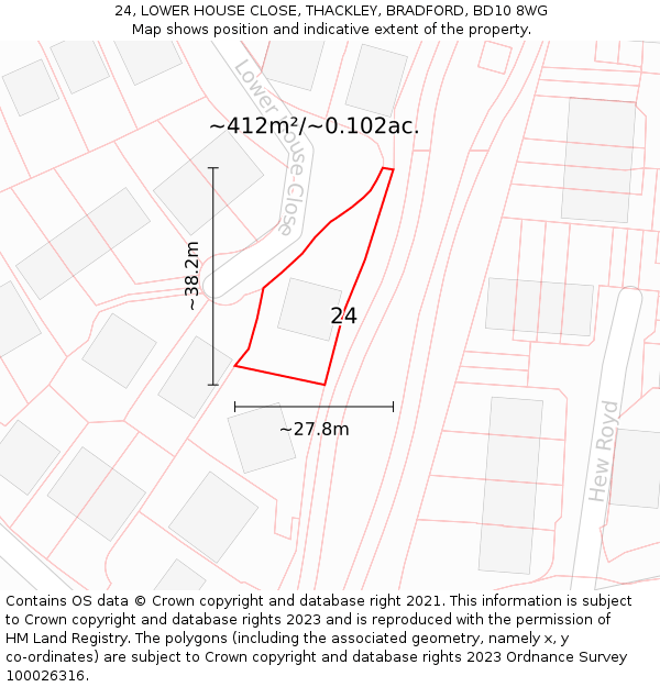 24, LOWER HOUSE CLOSE, THACKLEY, BRADFORD, BD10 8WG: Plot and title map