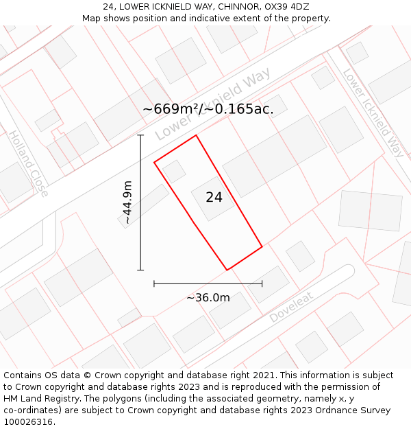 24, LOWER ICKNIELD WAY, CHINNOR, OX39 4DZ: Plot and title map