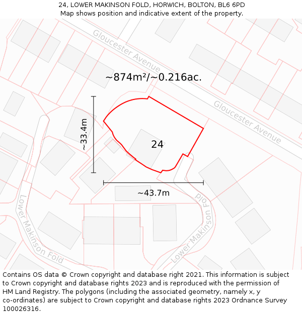 24, LOWER MAKINSON FOLD, HORWICH, BOLTON, BL6 6PD: Plot and title map
