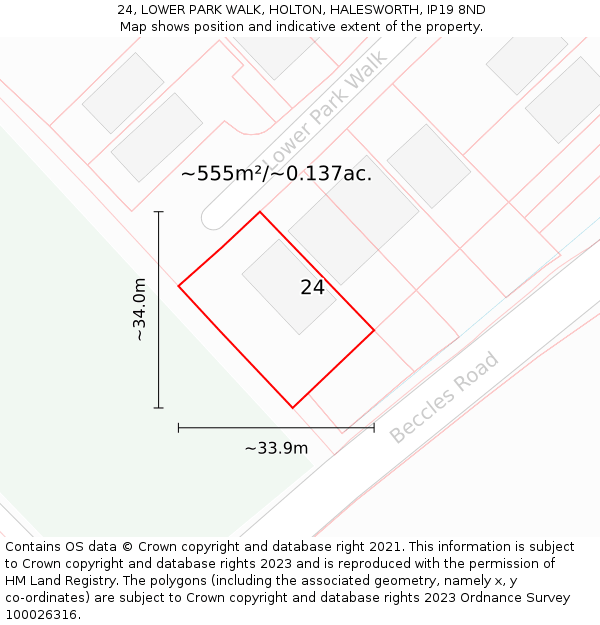 24, LOWER PARK WALK, HOLTON, HALESWORTH, IP19 8ND: Plot and title map