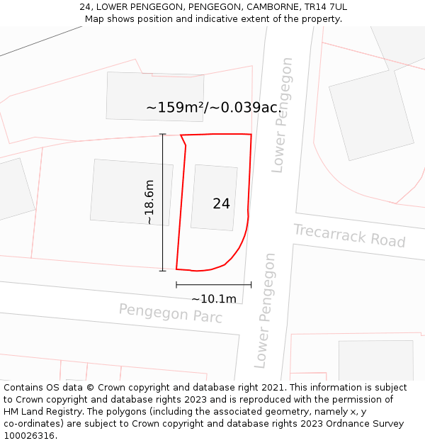 24, LOWER PENGEGON, PENGEGON, CAMBORNE, TR14 7UL: Plot and title map