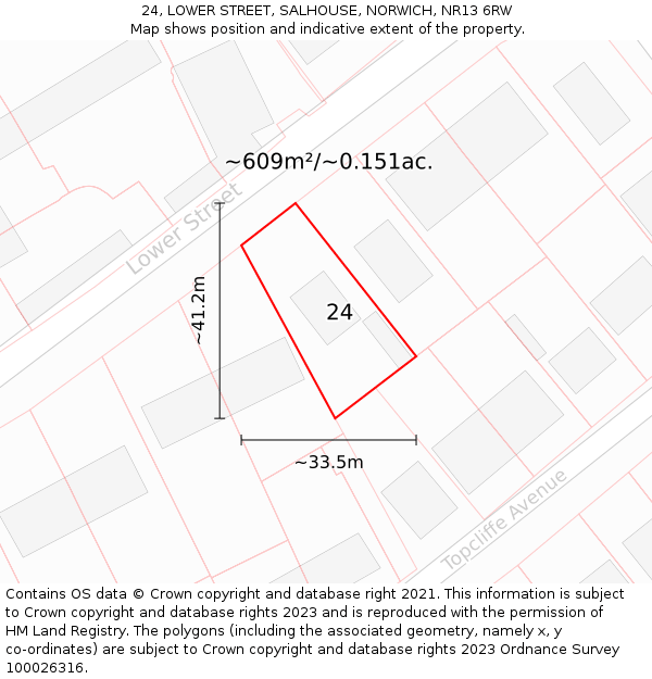 24, LOWER STREET, SALHOUSE, NORWICH, NR13 6RW: Plot and title map
